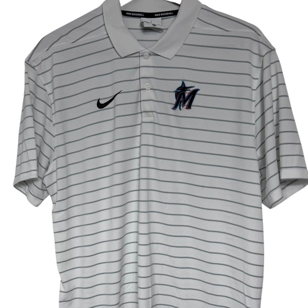 Nike Miami Marlins MLB Authentic Collection Striped Polo Shirt Mens Large White